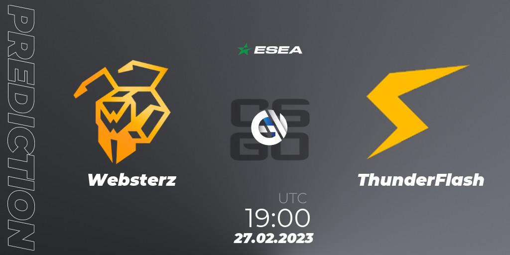 Websterz - ThunderFlash: ennuste. 27.02.2023 at 19:00, Counter-Strike (CS2), ESEA Season 44: Advanced Division - Europe