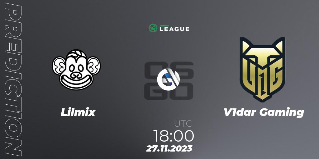 Lilmix - V1dar Gaming: ennuste. 27.11.2023 at 18:00, Counter-Strike (CS2), ESEA Season 47: Advanced Division - Europe