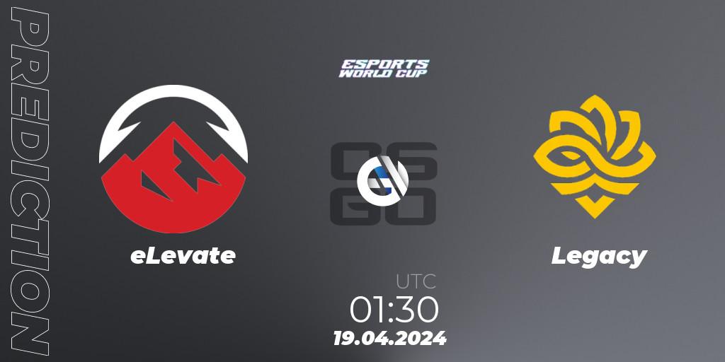 eLevate - Legacy: ennuste. 19.04.2024 at 01:30, Counter-Strike (CS2), Esports World Cup 2024: North American Closed Qualifier