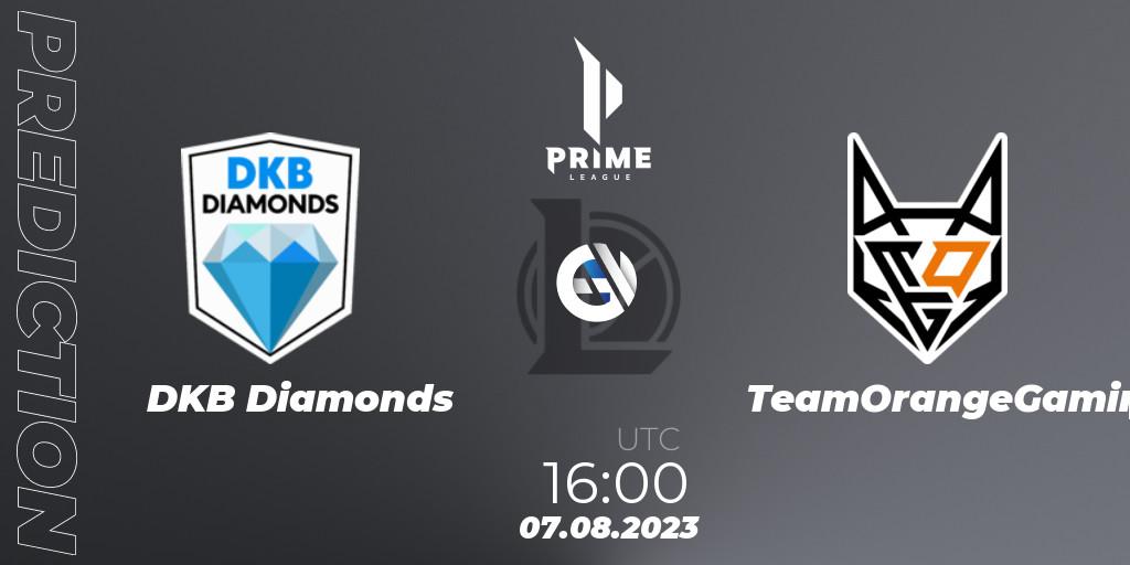 DKB Diamonds - TeamOrangeGaming: ennuste. 07.08.2023 at 16:00, LoL, Prime League 2nd Division Summer 2023