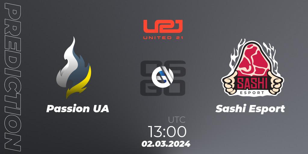 Passion UA - Sashi Esport: ennuste. 02.03.2024 at 13:00, Counter-Strike (CS2), United21 Season 12
