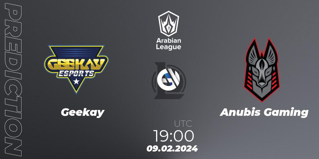 Geekay - Anubis Gaming: ennuste. 09.02.2024 at 19:00, LoL, Arabian League Spring 2024