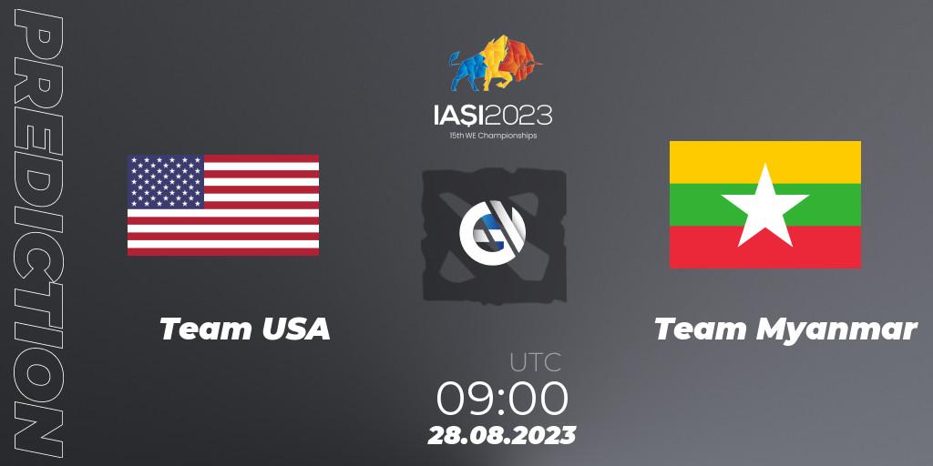 Team USA - Team Myanmar: ennuste. 28.08.2023 at 09:50, Dota 2, IESF World Championship 2023