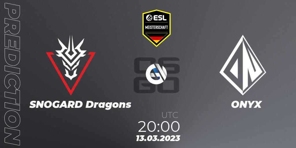 SNOGARD Dragons - ONYX: ennuste. 13.03.2023 at 20:00, Counter-Strike (CS2), ESL Meisterschaft: Spring 2023
