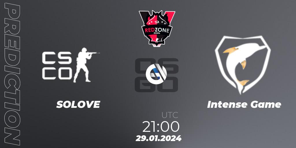 SOLOVE - Intense Game: ennuste. 29.01.2024 at 21:00, Counter-Strike (CS2), RedZone PRO League Season 1