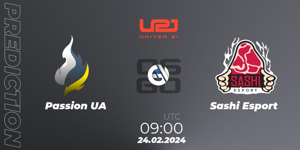 Passion UA - Sashi Esport: ennuste. 24.02.2024 at 09:00, Counter-Strike (CS2), United21 Season 12