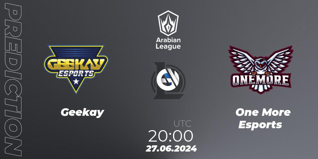 Geekay - One More Esports: ennuste. 27.06.2024 at 20:00, LoL, Arabian League Summer 2024