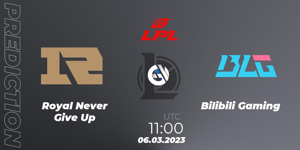 Royal Never Give Up - Bilibili Gaming: ennuste. 06.03.2023 at 11:20, LoL, LPL Spring 2023 - Group Stage