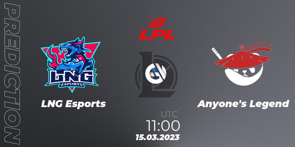 LNG Esports - Anyone's Legend: ennuste. 15.03.2023 at 11:00, LoL, LPL Spring 2023 - Group Stage