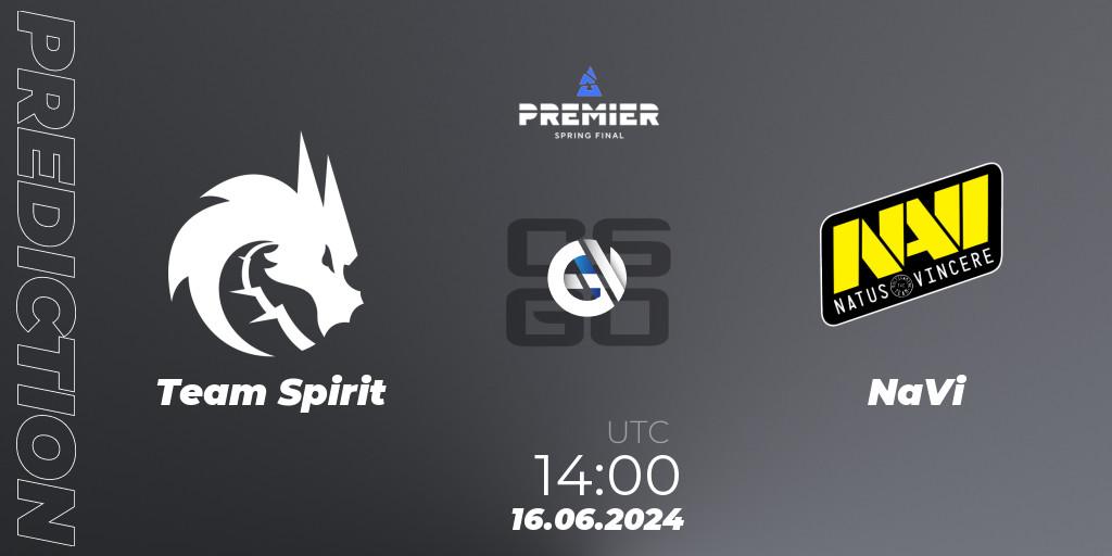Team Spirit - NaVi: ennuste. 16.06.2024 at 14:00, Counter-Strike (CS2), BLAST Premier Spring Final 2024