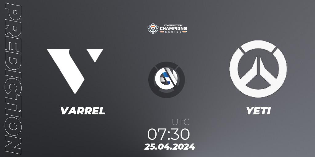 VARREL - YETI: ennuste. 25.04.2024 at 07:30, Overwatch, Overwatch Champions Series 2024 - Asia Stage 1 Main Event