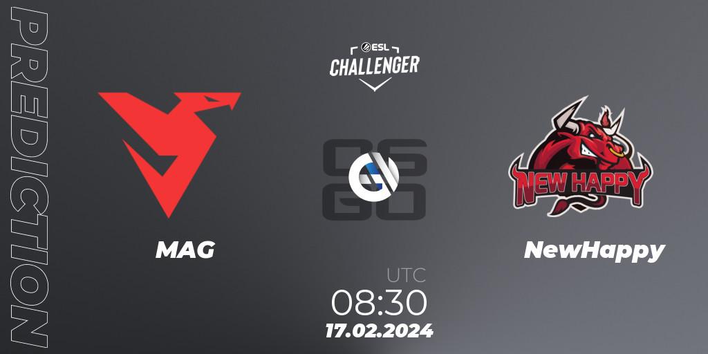 MAG - NewHappy: ennuste. 17.02.2024 at 08:30, Counter-Strike (CS2), ESL Challenger #56: Asian Qualifier