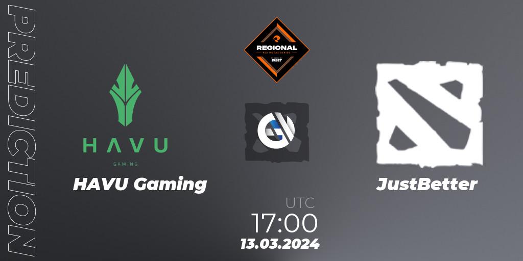 HAVU Gaming - JustBetter: ennuste. 13.03.2024 at 17:00, Dota 2, RES Regional Series: EU #1