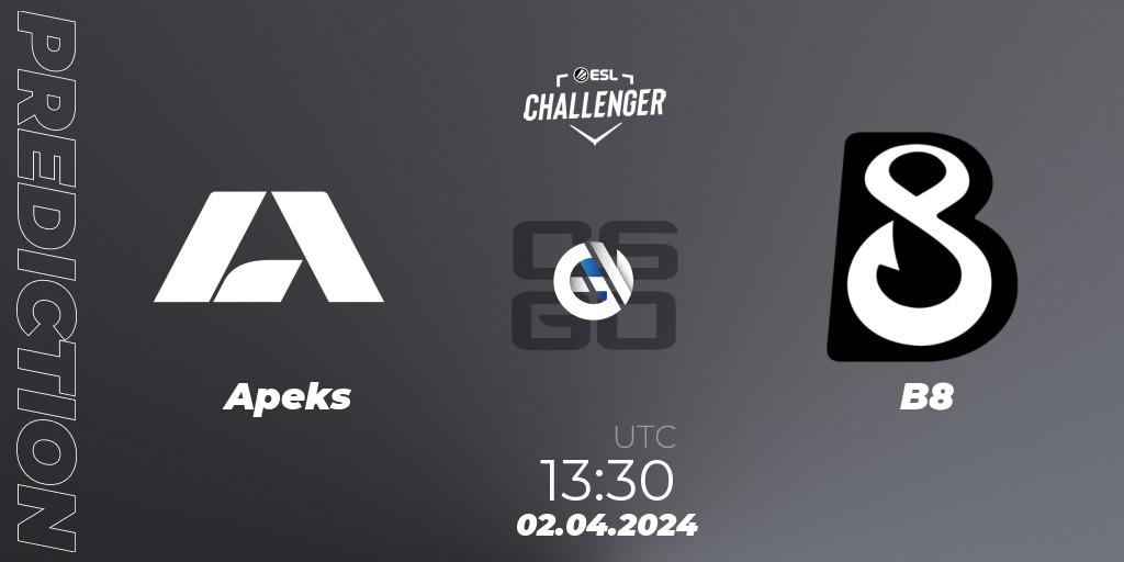 Apeks - B8: ennuste. 02.04.24, CS2 (CS:GO), ESL Challenger #57: European Closed Qualifier