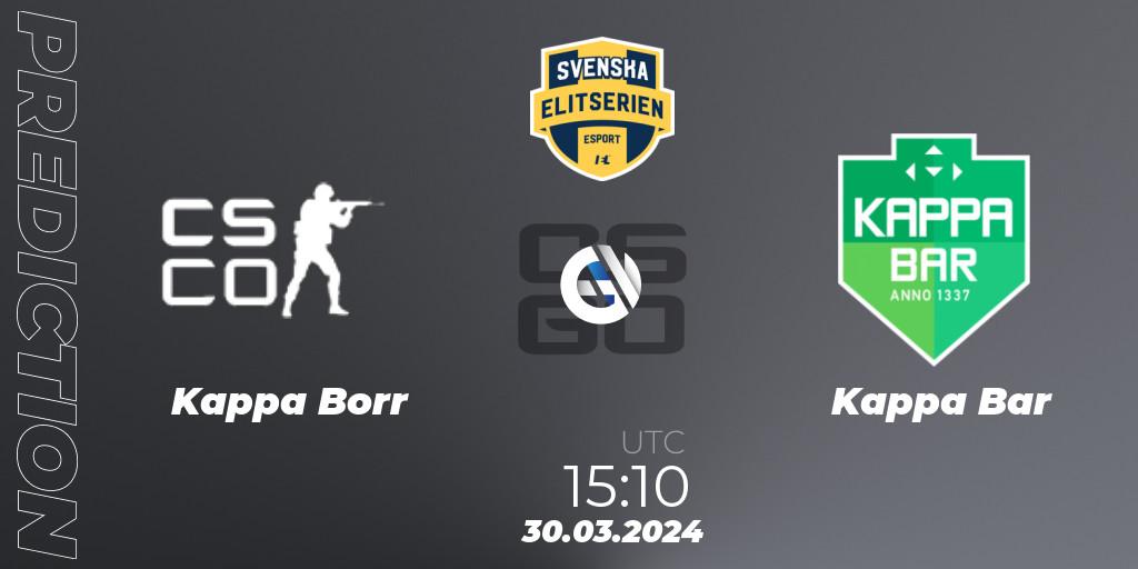 Kappa Borr - Kappa Bar: ennuste. 27.03.2024 at 18:10, Counter-Strike (CS2), Svenska Elitserien Spring 2024
