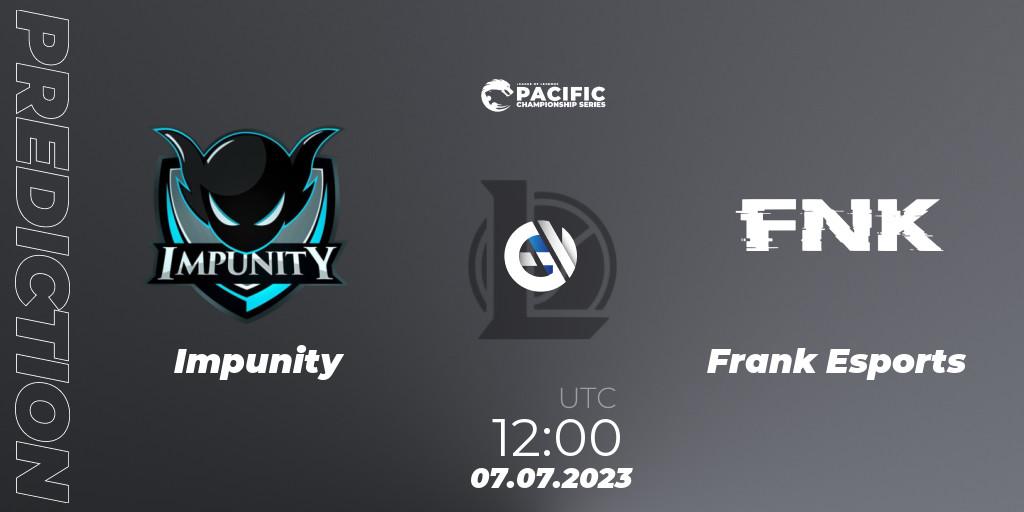 Impunity - Frank Esports: ennuste. 07.07.2023 at 12:00, LoL, PACIFIC Championship series Group Stage