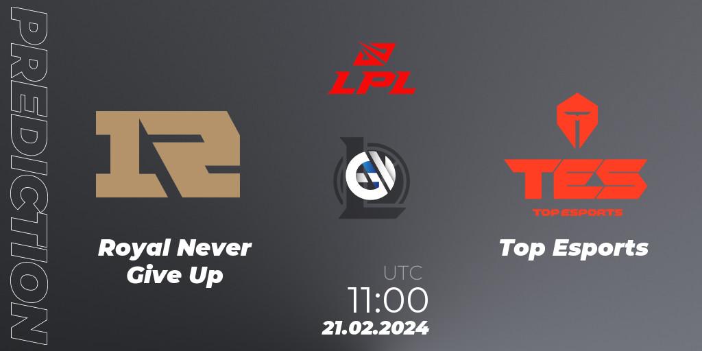 Royal Never Give Up - Top Esports: ennuste. 21.02.24, LoL, LPL Spring 2024 - Group Stage