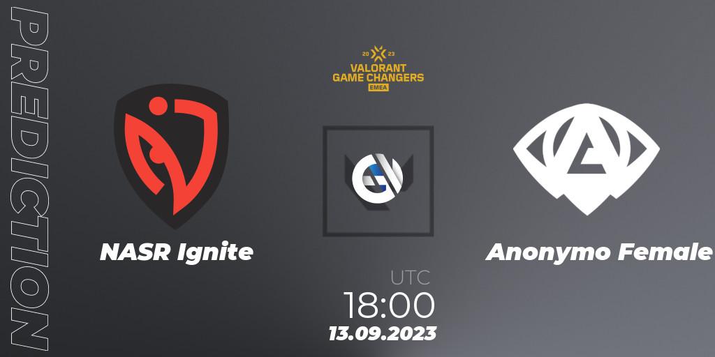 NASR Ignite - Anonymo Female: ennuste. 13.09.2023 at 18:00, VALORANT, VCT 2023: Game Changers EMEA Stage 3 - Group Stage