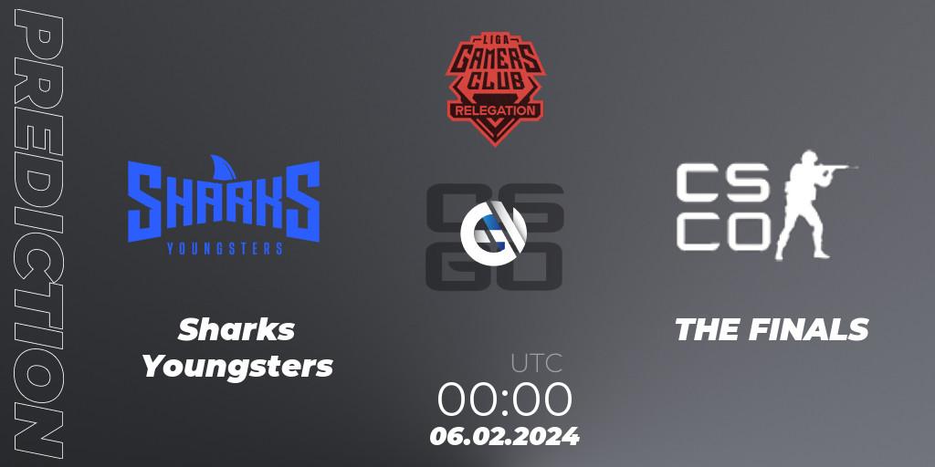 Sharks Youngsters - THE FINALS: ennuste. 06.02.2024 at 00:00, Counter-Strike (CS2), Gamers Club Liga Série A Relegation: February 2024