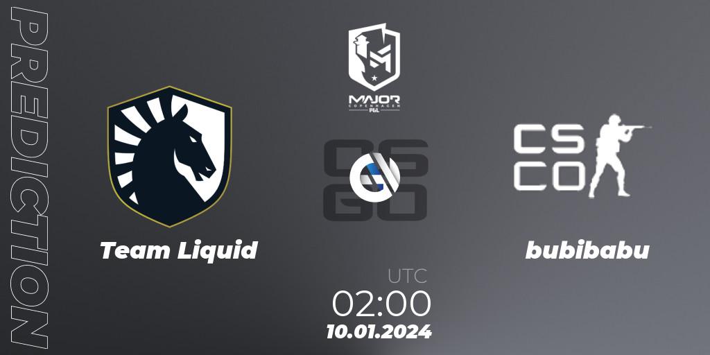 Team Liquid - bubibabu: ennuste. 10.01.2024 at 02:00, Counter-Strike (CS2), PGL CS2 Major Copenhagen 2024 North America RMR Open Qualifier 1