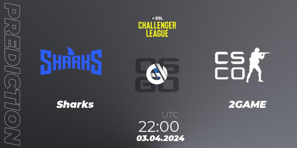 Sharks - 2GAME: ennuste. 03.04.2024 at 22:00, Counter-Strike (CS2), ESL Challenger League Season 47: South America