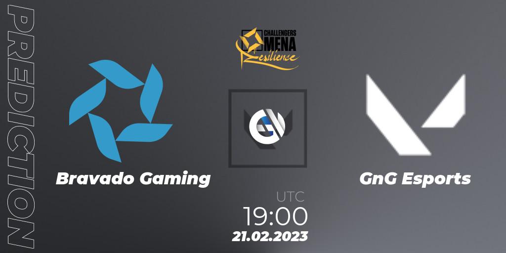 Bravado Gaming - GnG Esports: ennuste. 21.02.2023 at 19:00, VALORANT, VALORANT Challengers 2023 MENA: Resilience Split 1 - Levant and North Africa