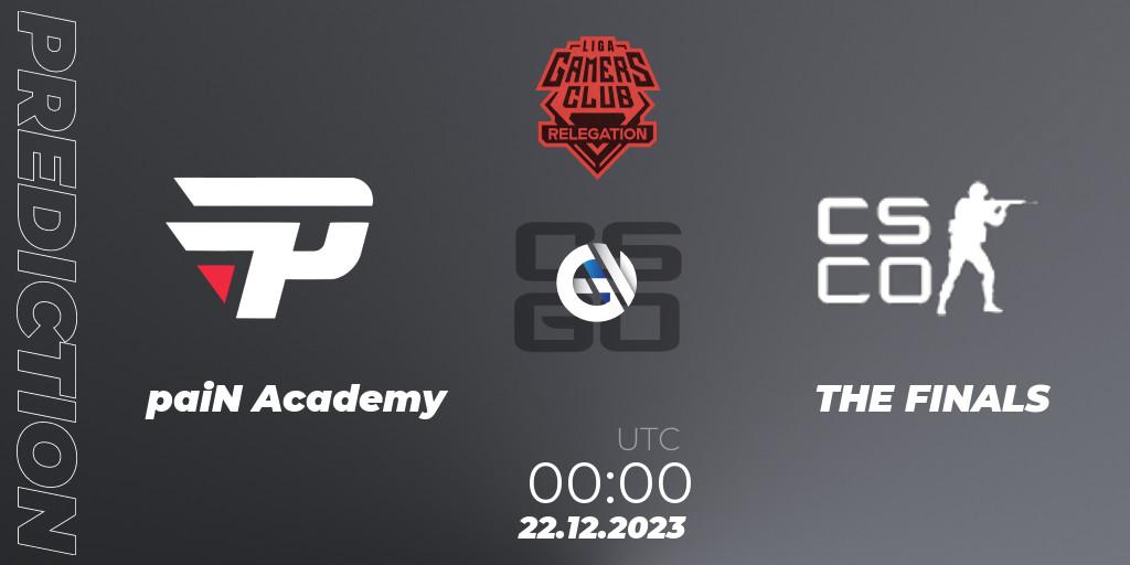 paiN Academy - THE FINALS: ennuste. 22.12.2023 at 00:00, Counter-Strike (CS2), Gamers Club Liga Série A Relegation: January 2024