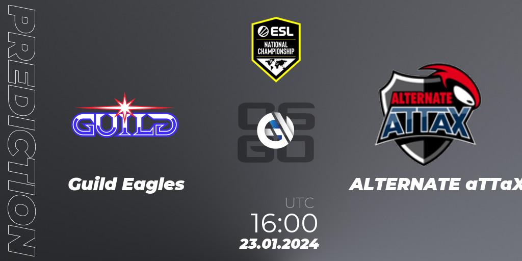 Guild Eagles - ALTERNATE aTTaX: ennuste. 23.01.2024 at 16:00, Counter-Strike (CS2), ESL Pro League Season 19 NC Europe Qualifier