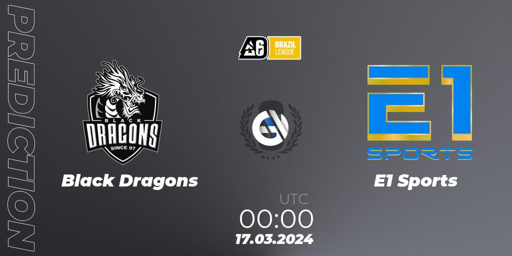 Black Dragons - E1 Sports: ennuste. 12.04.2024 at 19:00, Rainbow Six, Brazil League 2024 - Stage 1