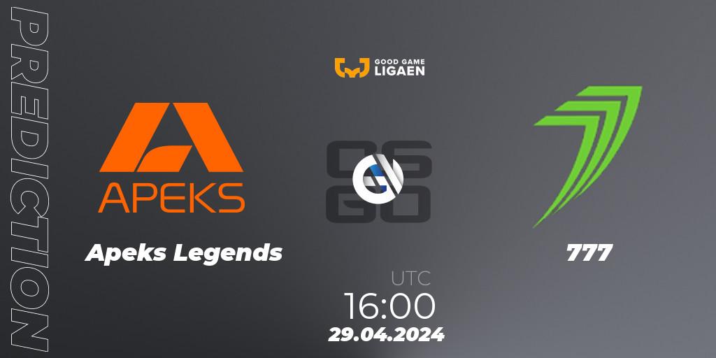 Apeks Legends - 777: ennuste. 29.04.24, CS2 (CS:GO), Good Game-ligaen Spring 2024