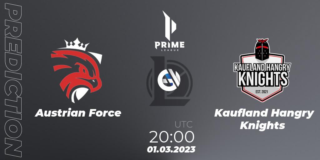 Austrian Force - Kaufland Hangry Knights: ennuste. 01.03.2023 at 20:00, LoL, Prime League 2nd Division Spring 2023 - Group Stage