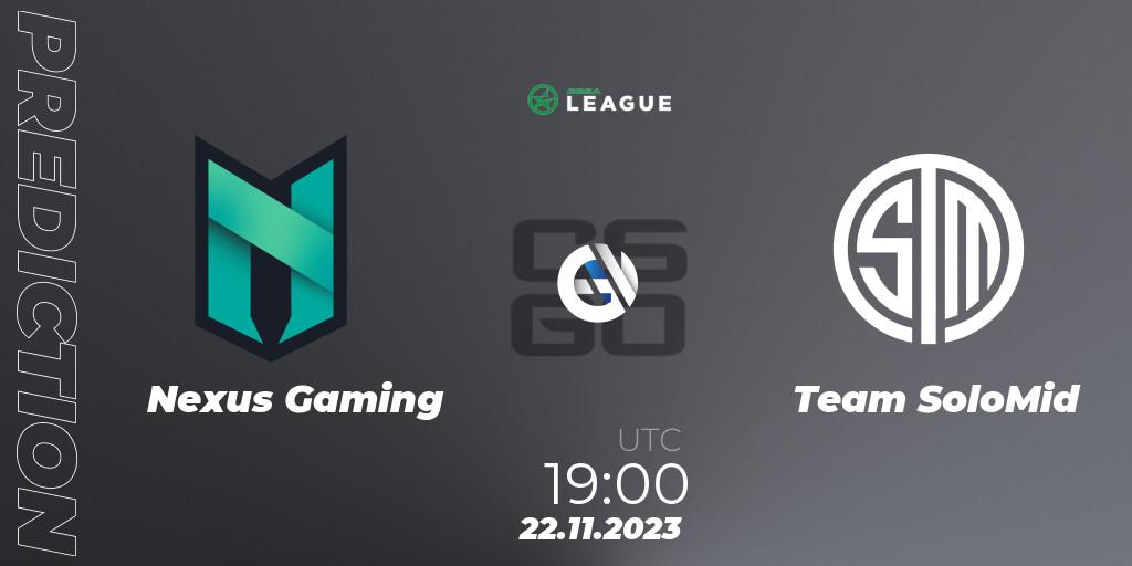 Nexus Gaming - Team SoloMid: ennuste. 23.11.2023 at 15:00, Counter-Strike (CS2), ESEA Season 47: Advanced Division - Europe