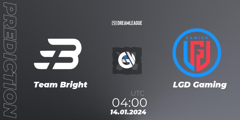 Team Bright - LGD Gaming: ennuste. 14.01.2024 at 04:02, Dota 2, DreamLeague Season 22: China Closed Qualifier