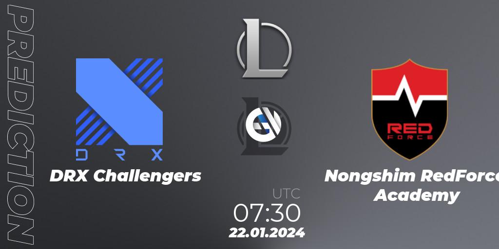 DRX Challengers - Nongshim RedForce Academy: ennuste. 22.01.2024 at 07:30, LoL, LCK Challengers League 2024 Spring - Group Stage