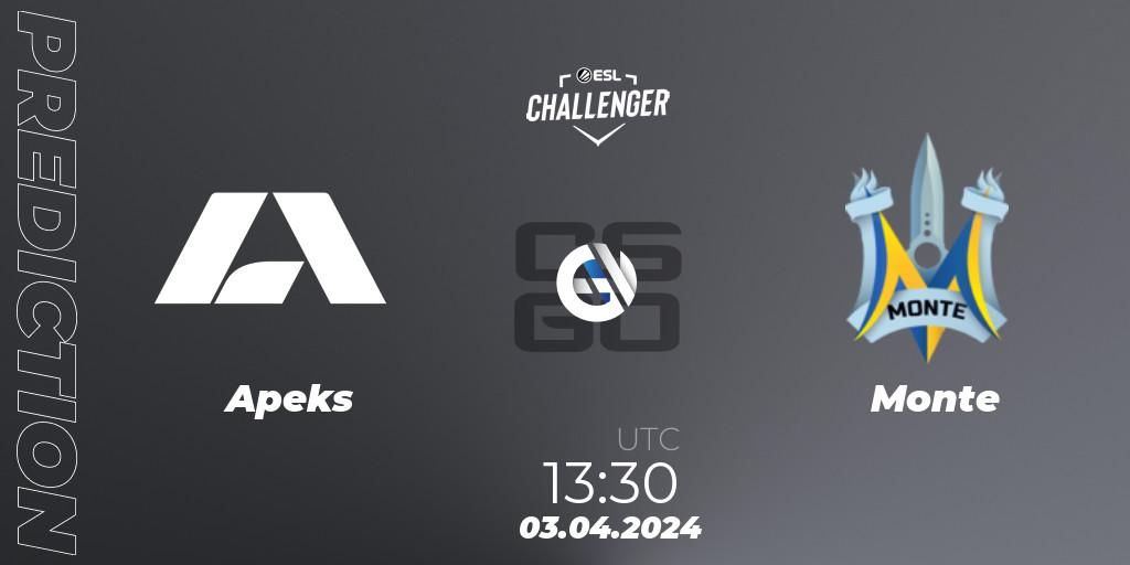 Apeks - Monte: ennuste. 03.04.24, CS2 (CS:GO), ESL Challenger #57: European Closed Qualifier