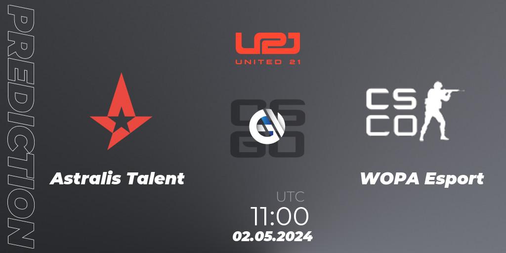 Astralis Talent - WOPA Esport: ennuste. 02.05.2024 at 11:00, Counter-Strike (CS2), United21 Season 15