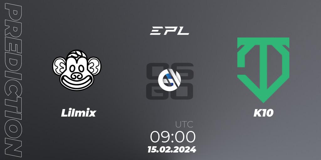 Lilmix - K10: ennuste. 15.02.2024 at 09:00, Counter-Strike (CS2), European Pro League Season 15: Division 2