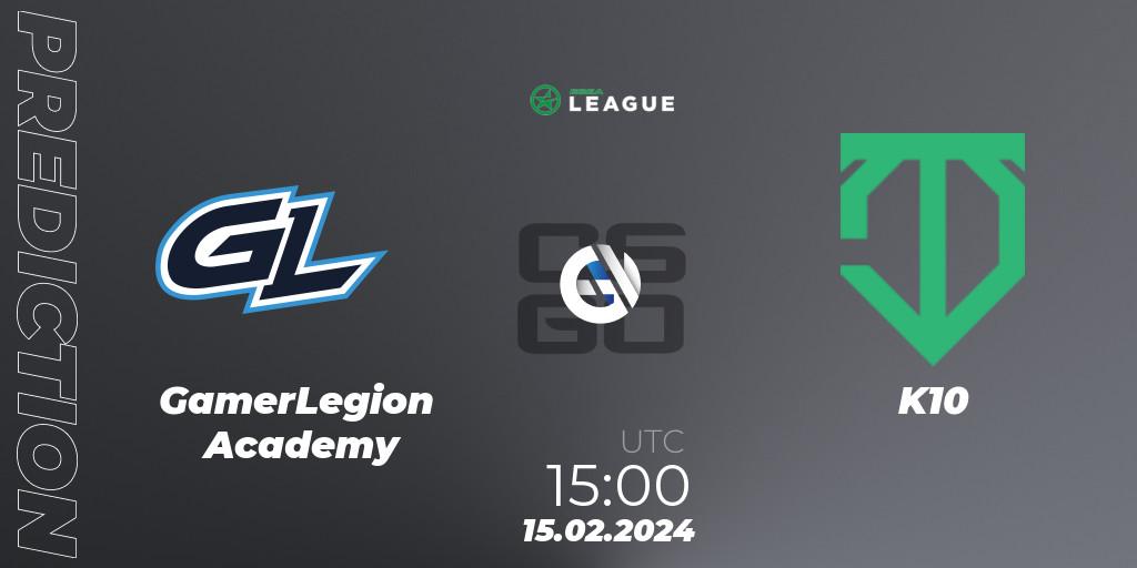 GamerLegion Academy - K10: ennuste. 15.02.2024 at 15:00, Counter-Strike (CS2), ESEA Season 48: Advanced Division - Europe