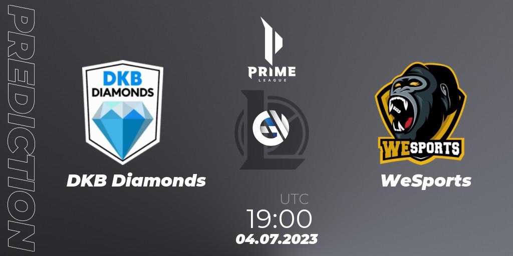 DKB Diamonds - WeSports: ennuste. 04.07.2023 at 19:00, LoL, Prime League 2nd Division Summer 2023