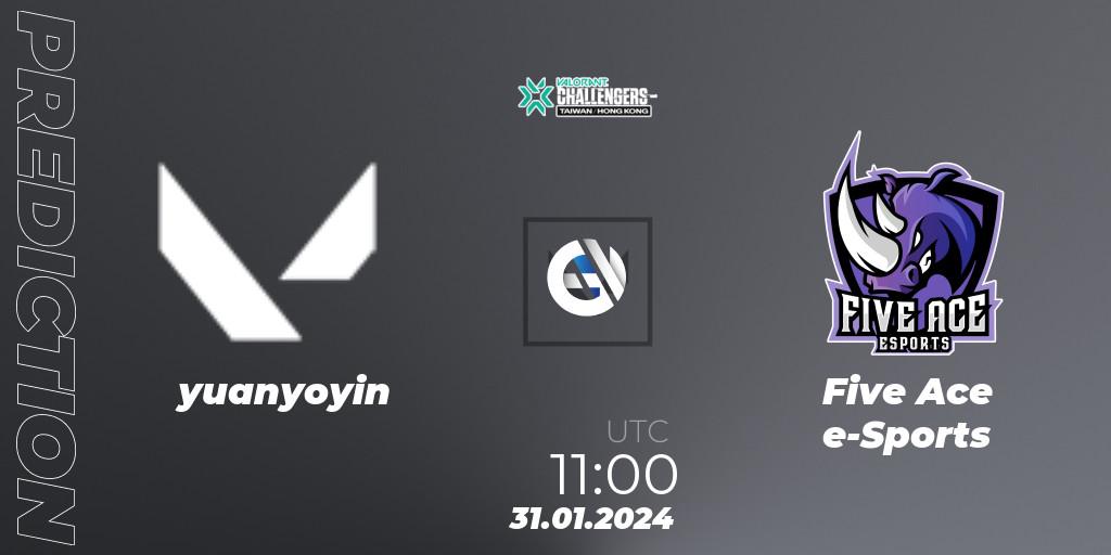 yuanyoyin - Five Ace e-Sports: ennuste. 31.01.2024 at 11:00, VALORANT, VALORANT Challengers Hong Kong and Taiwan 2024: Split 1