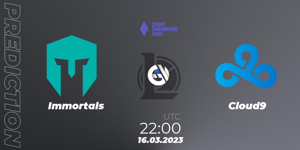 Immortals - Cloud9: ennuste. 17.03.23, LoL, LCS Spring 2023 - Group Stage