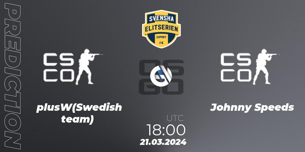 plusW(Swedish team) - Johnny Speeds: ennuste. 21.03.2024 at 20:10, Counter-Strike (CS2), Svenska Elitserien Spring 2024