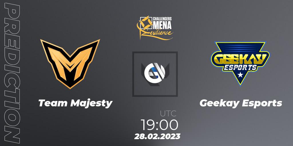 Team Majesty - Geekay Esports: ennuste. 28.02.2023 at 18:00, VALORANT, VALORANT Challengers 2023 MENA: Resilience Split 1 - Levant and North Africa
