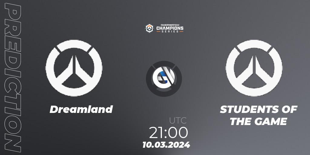 Dreamland - STUDENTS OF THE GAME: ennuste. 10.03.2024 at 21:00, Overwatch, Overwatch Champions Series 2024 - North America Stage 1 Group Stage