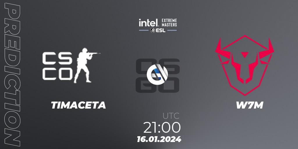 TIMACETA - W7M: ennuste. 16.01.2024 at 21:10, Counter-Strike (CS2), Intel Extreme Masters China 2024: South American Open Qualifier #2