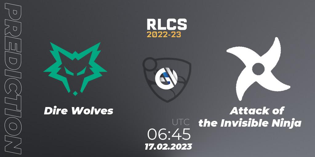 Dire Wolves - Attack of the Invisible Ninja: ennuste. 17.02.2023 at 06:45, Rocket League, RLCS 2022-23 - Winter: Oceania Regional 2 - Winter Cup
