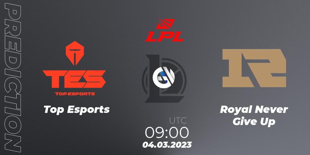 Top Esports - Royal Never Give Up: ennuste. 04.03.23, LoL, LPL Spring 2023 - Group Stage