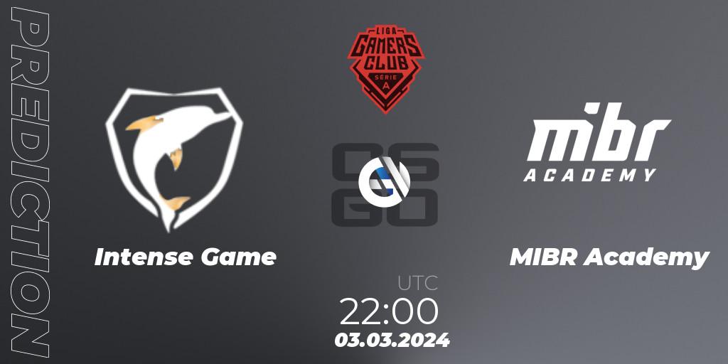 Intense Game - MIBR Academy: ennuste. 03.03.2024 at 22:00, Counter-Strike (CS2), Gamers Club Liga Série A: February 2024