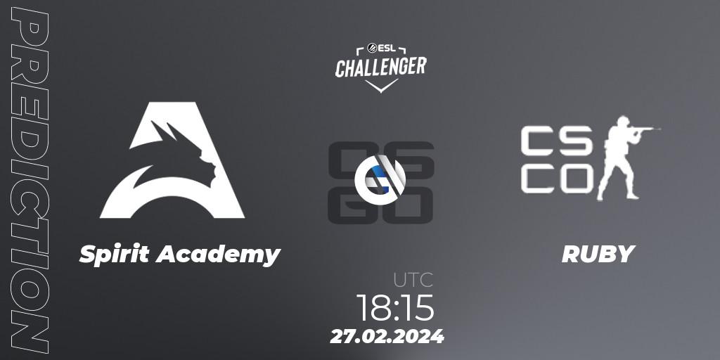 Spirit Academy - RUBY: ennuste. 27.02.24, CS2 (CS:GO), ESL Challenger #56: European Open Qualifier