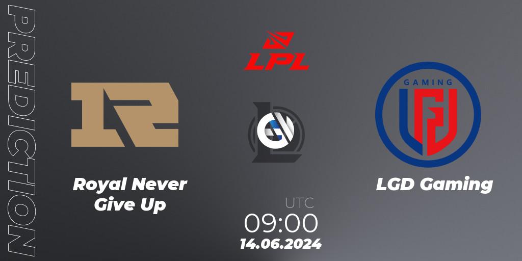 Royal Never Give Up - LGD Gaming: ennuste. 14.06.2024 at 09:00, LoL, LPL 2024 Summer - Group Stage